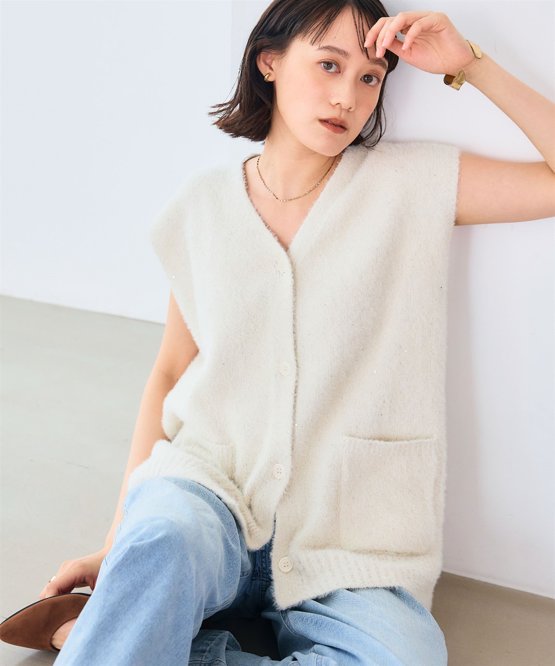 CROSS FUNCTION 《洗える》スパンコールフェザーニットベスト_sub_7