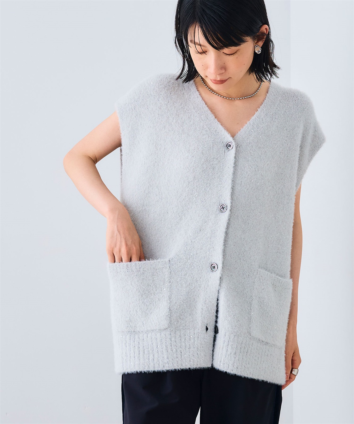 CROSS FUNCTION 《洗える》スパンコールフェザーニットベスト_sub_13