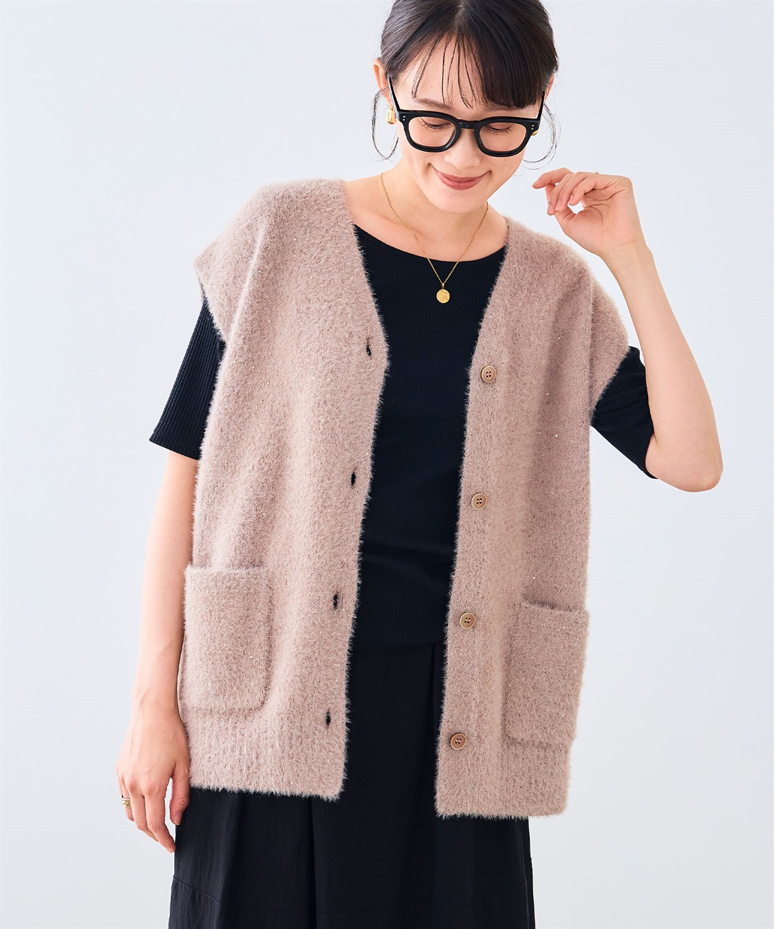 CROSS FUNCTION 《洗える》スパンコールフェザーニットベスト_sub_20