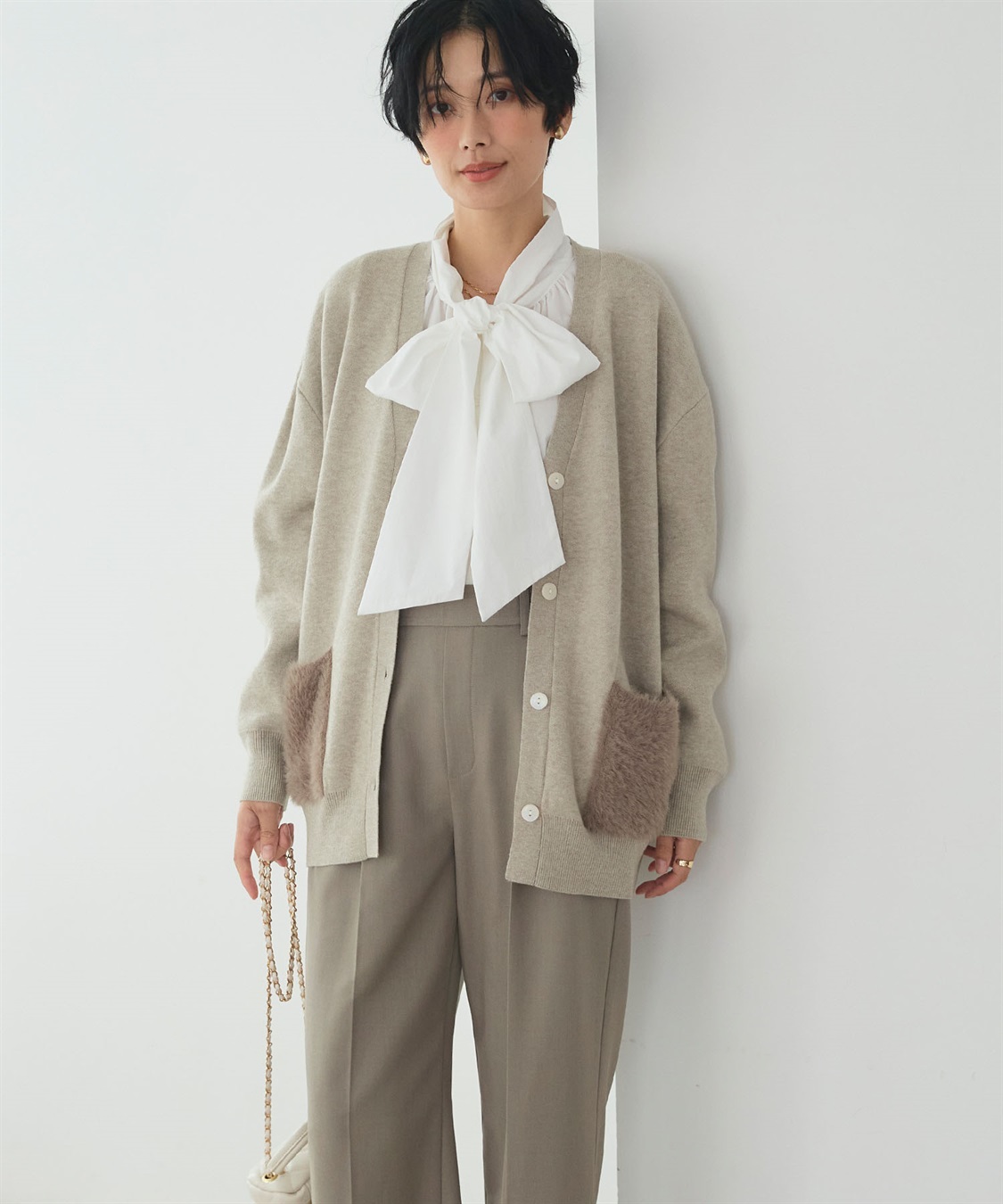 CROSS FUNCTION 《洗える》サマ美え ファーポケットVネックカーディガン_sub_6