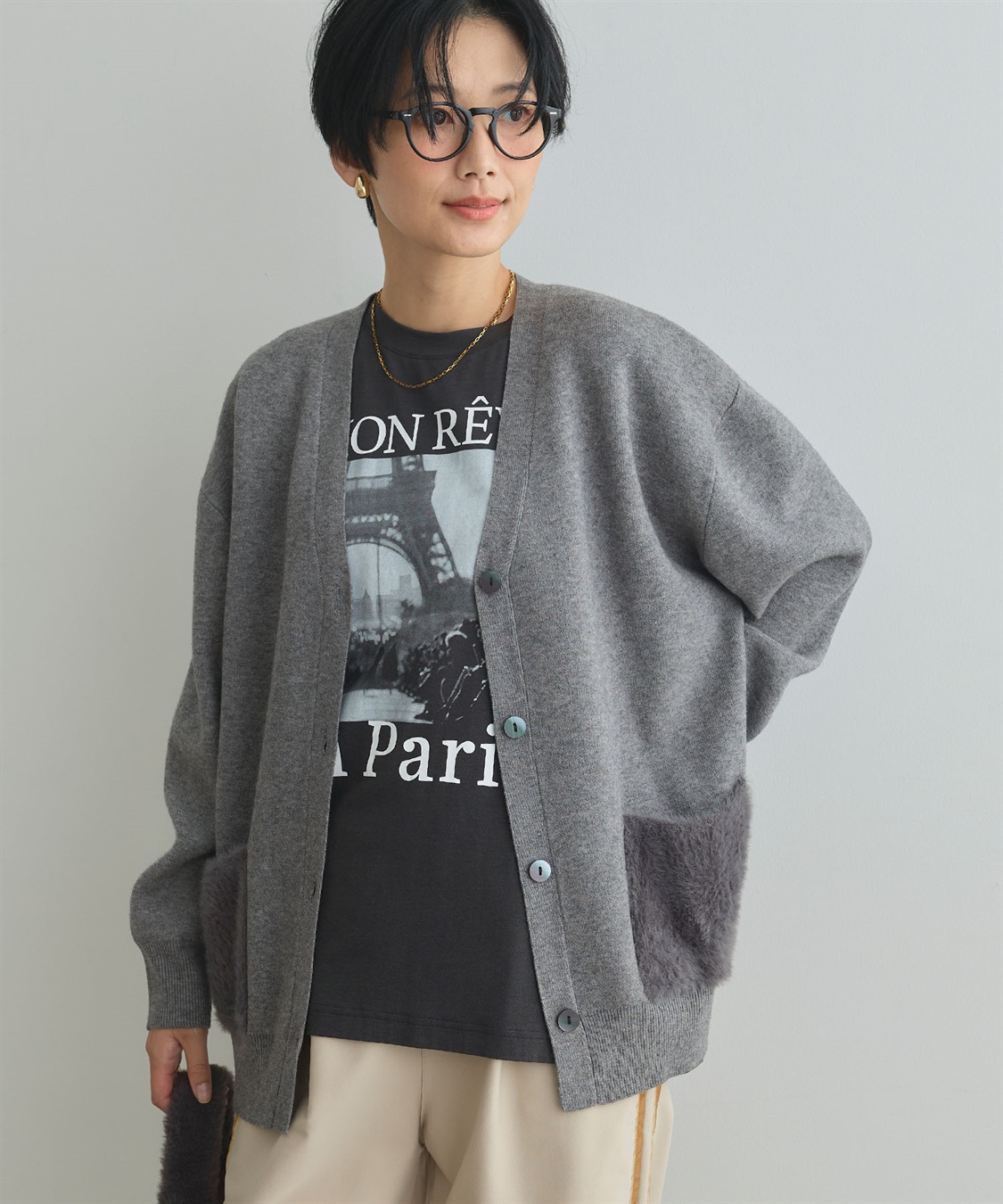 CROSS FUNCTION 《洗える》サマ美え ファーポケットVネックカーディガン_sub_11