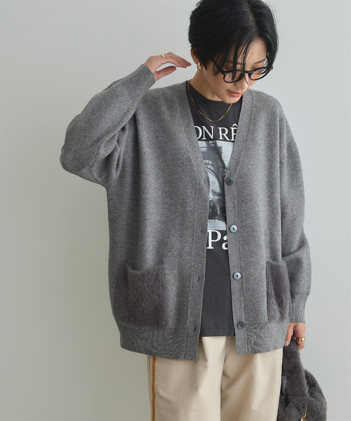 CROSS FUNCTION 《洗える》サマ美え ファーポケットVネックカーディガン_sub_12