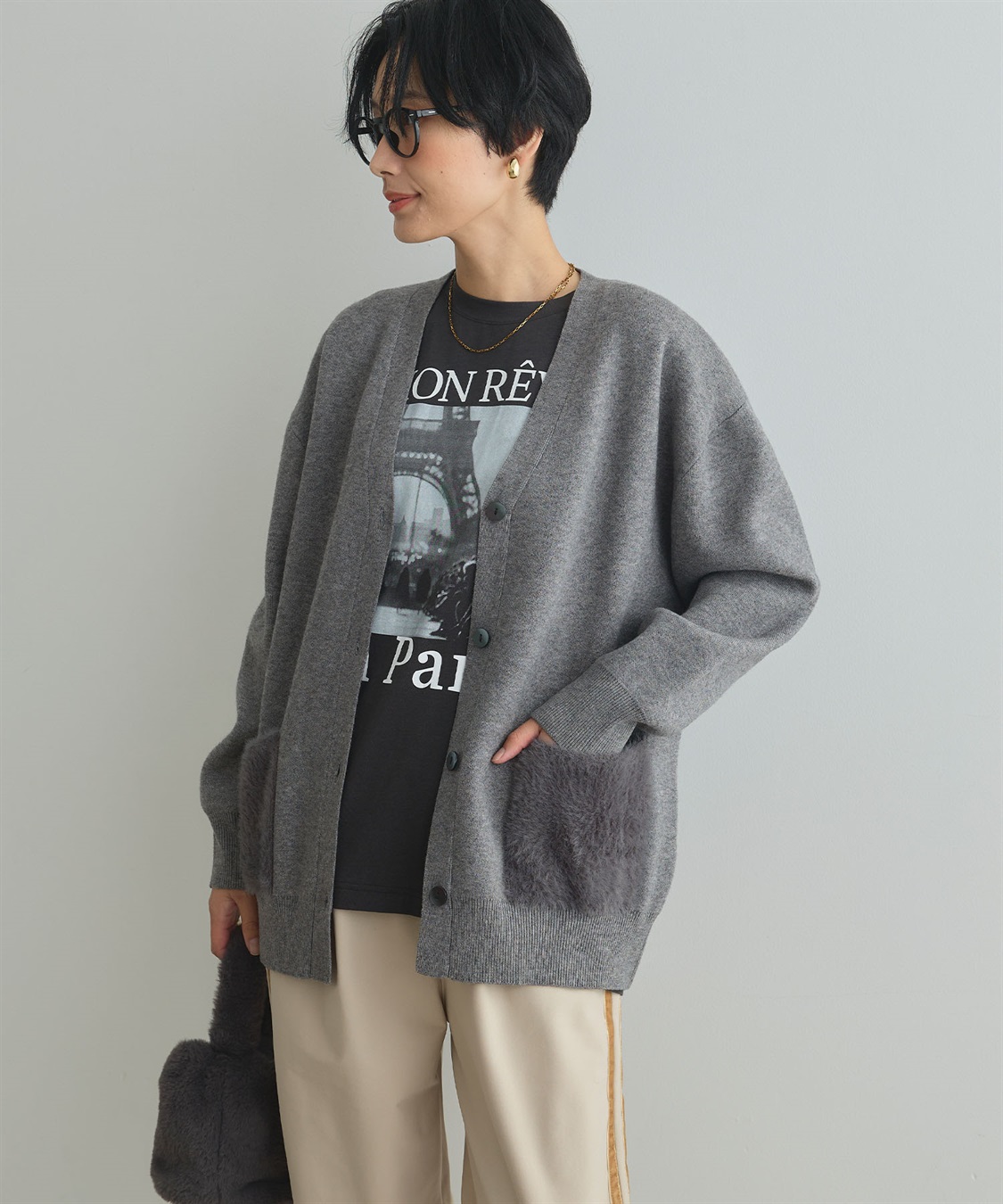 CROSS FUNCTION 《洗える》サマ美え ファーポケットVネックカーディガン_sub_15