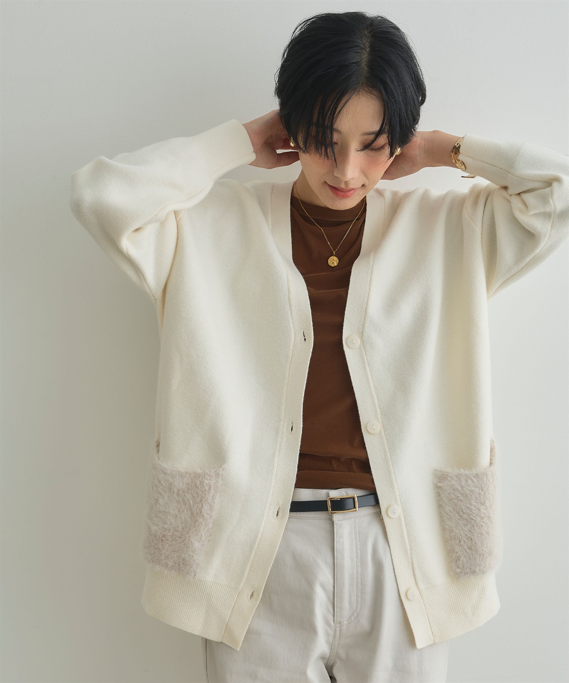 CROSS FUNCTION 《洗える》サマ美え ファーポケットVネックカーディガン_sub_20