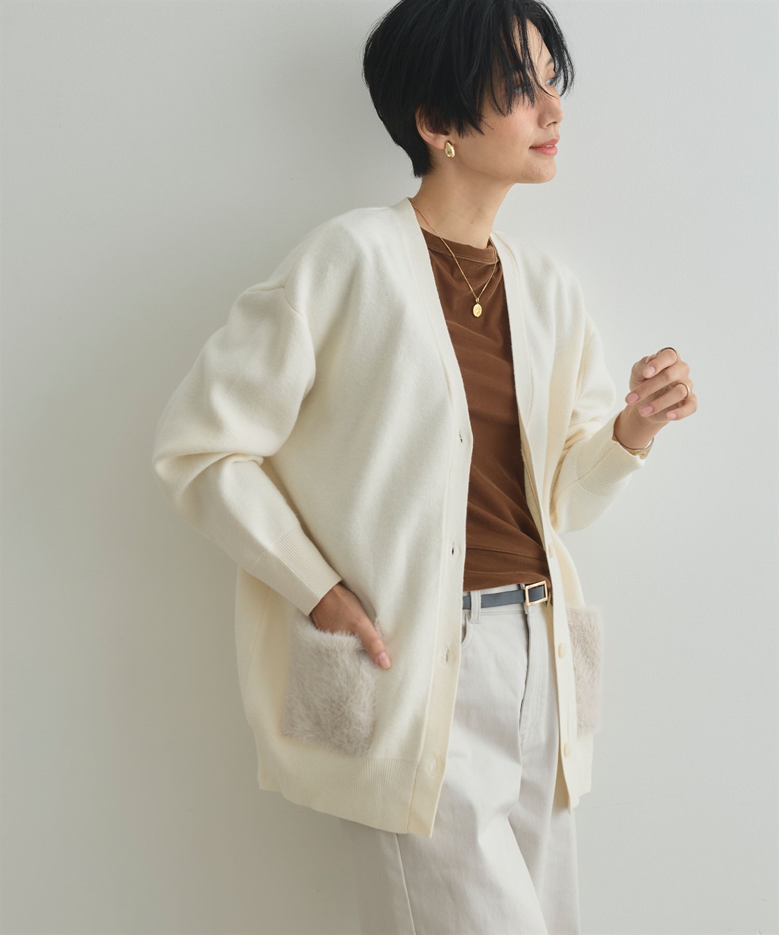 CROSS FUNCTION 《洗える》サマ美え ファーポケットVネックカーディガン_sub_21