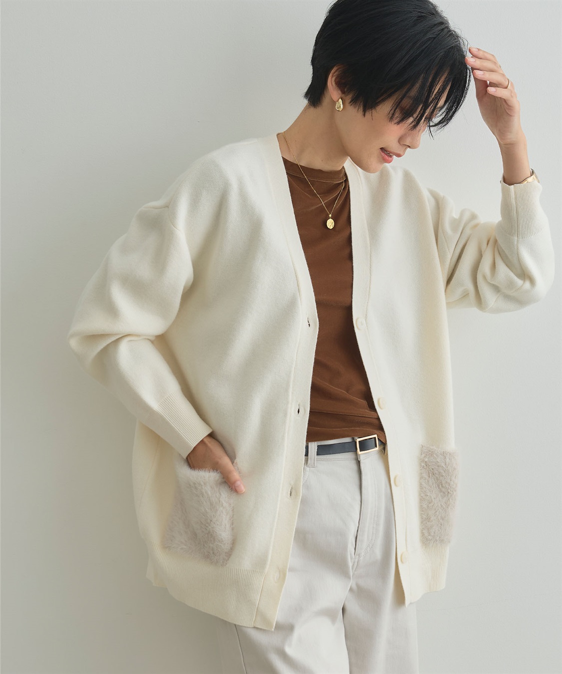 CROSS FUNCTION 《洗える》サマ美え ファーポケットVネックカーディガン_sub_22