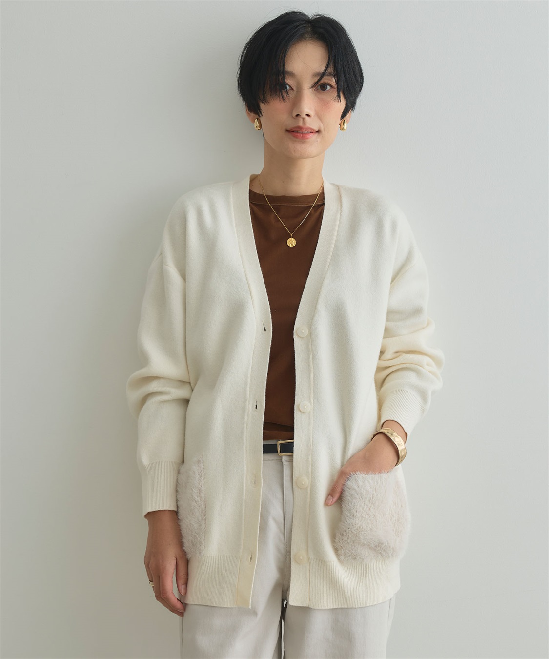 CROSS FUNCTION 《洗える》サマ美え ファーポケットVネックカーディガン_sub_23