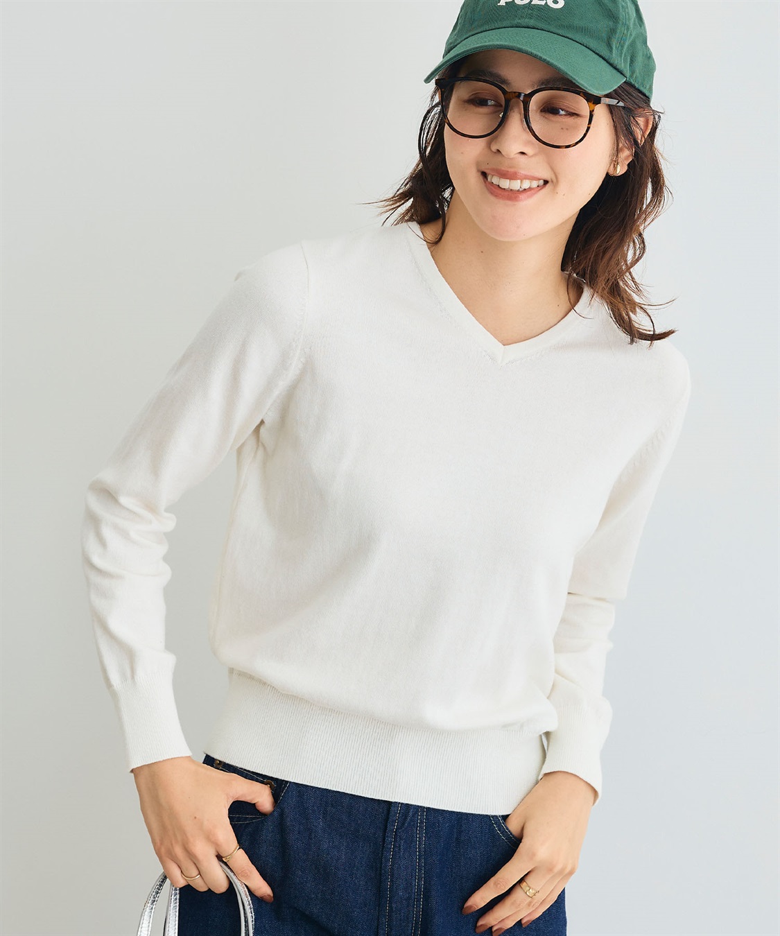 CROSS FUNCTION 《洗える》綿100％Vネックベーシックニット_sub_1