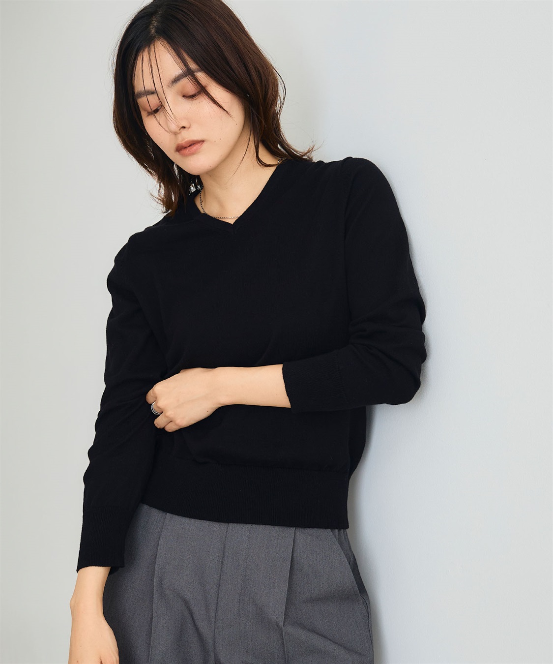 CROSS FUNCTION 《洗える》綿100％Vネックベーシックニット_sub_2