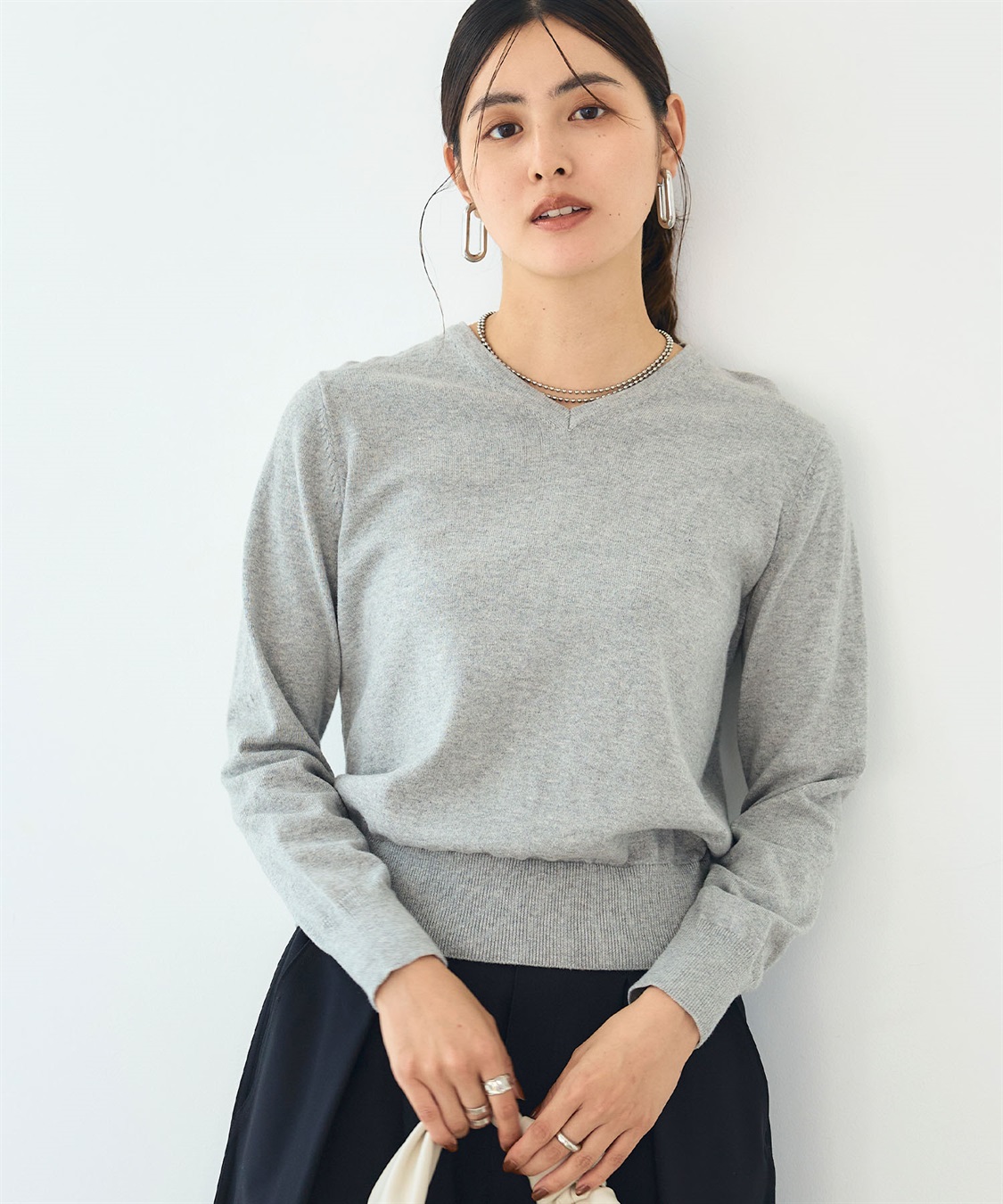 CROSS FUNCTION 《洗える》綿100％Vネックベーシックニット_sub_3