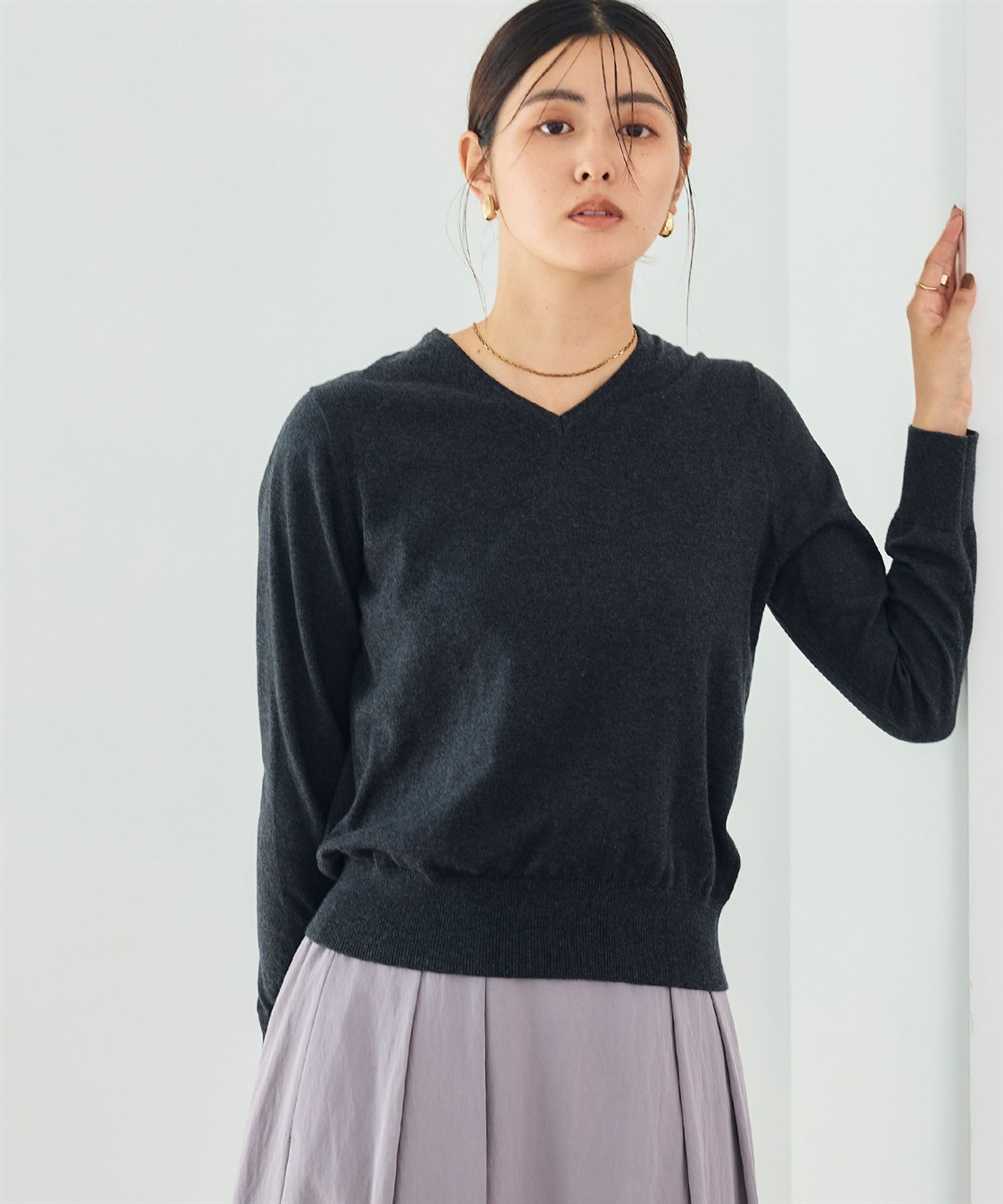 CROSS FUNCTION 《洗える》綿100％Vネックベーシックニット_sub_4