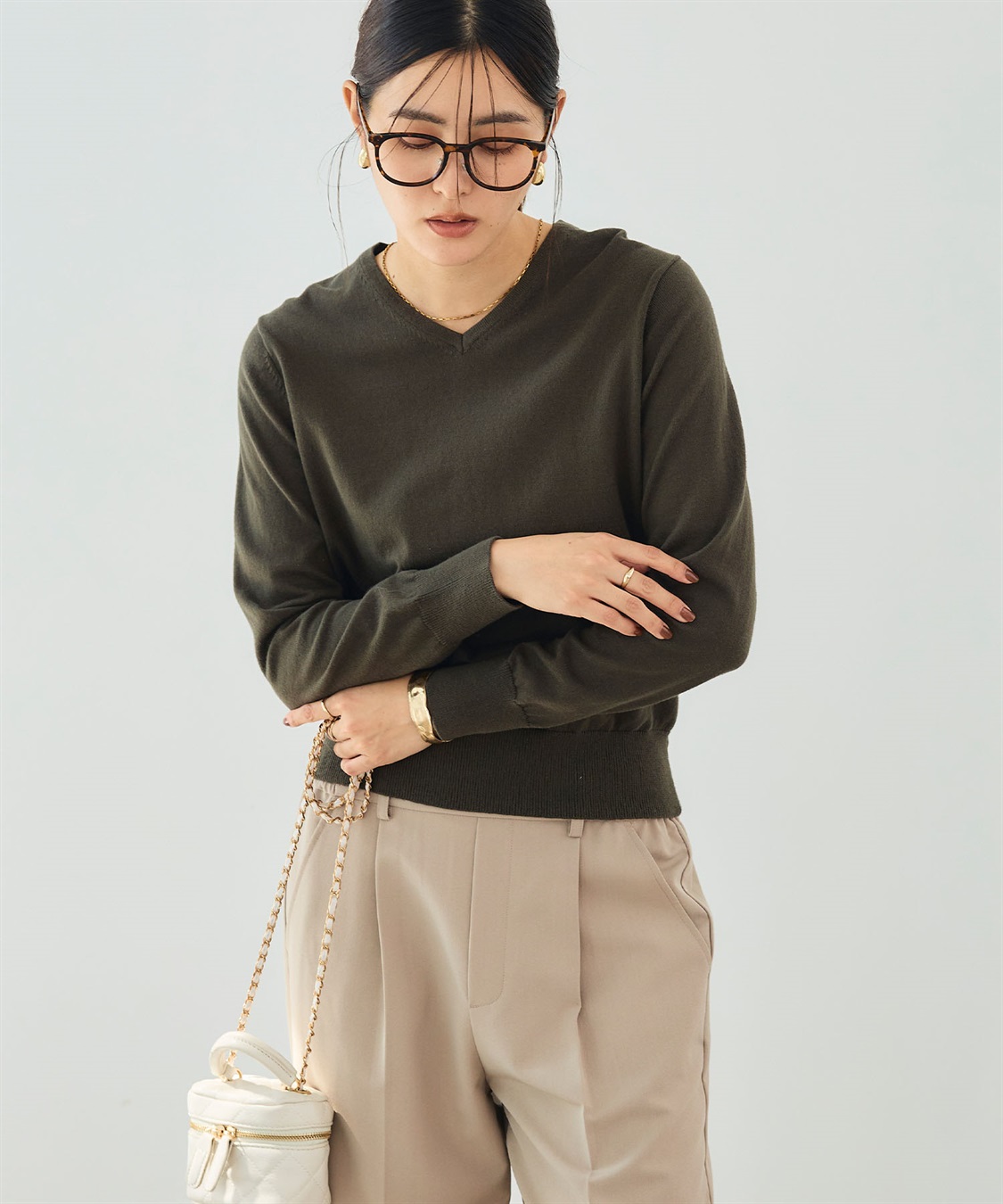 CROSS FUNCTION 《洗える》綿100％Vネックベーシックニット_sub_6