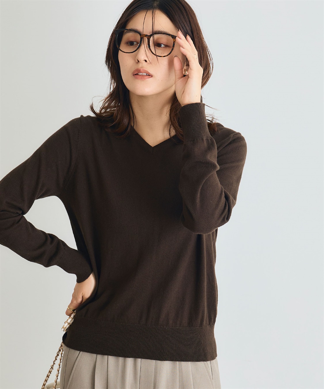 CROSS FUNCTION 《洗える》綿100％Vネックベーシックニット_sub_8