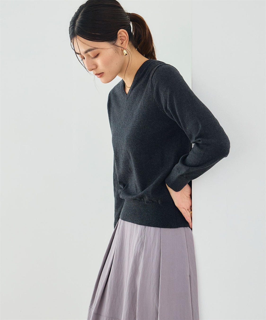 CROSS FUNCTION 《洗える》綿100％Vネックベーシックニット_sub_19
