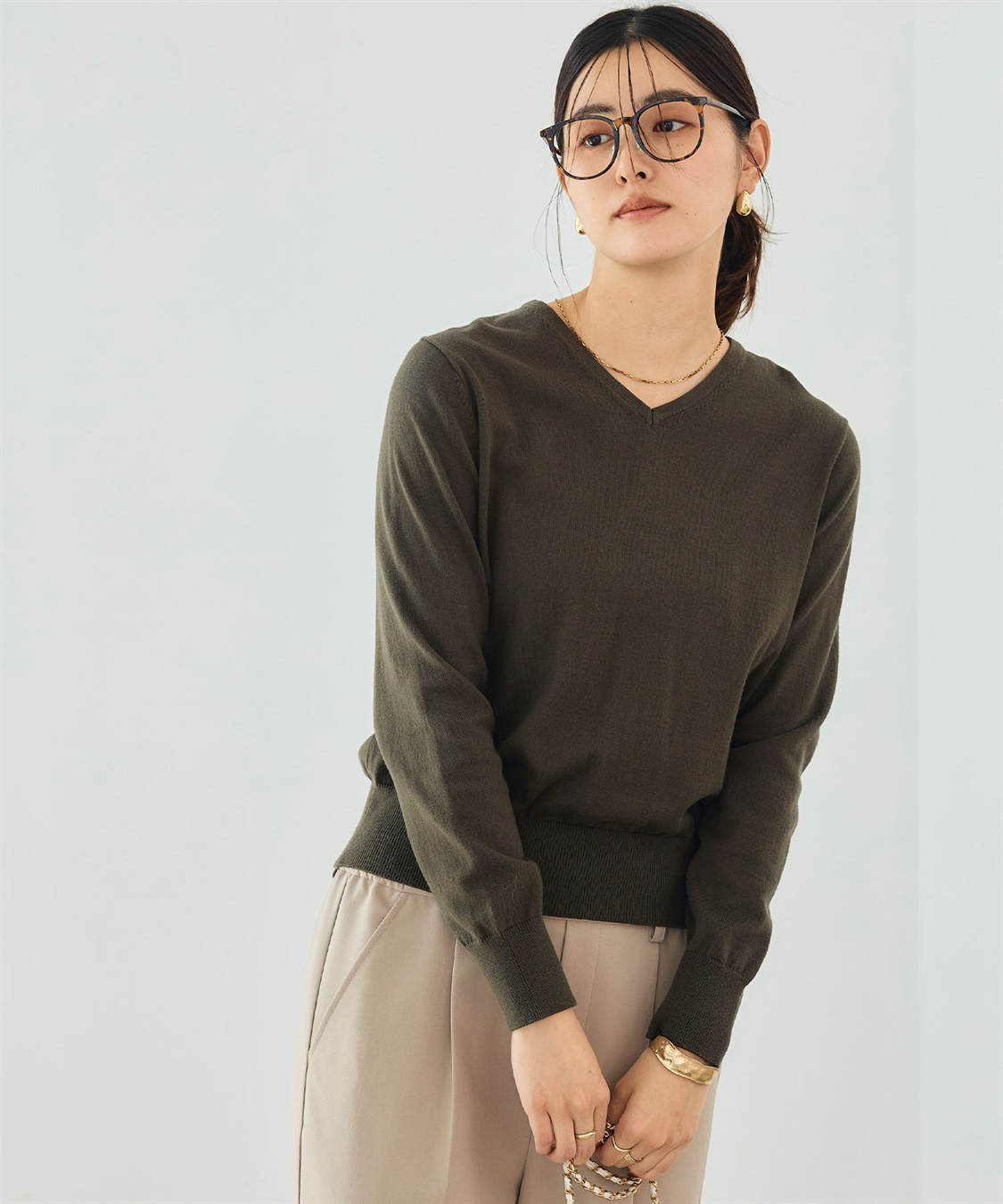 CROSS FUNCTION 《洗える》綿100％Vネックベーシックニット_sub_23