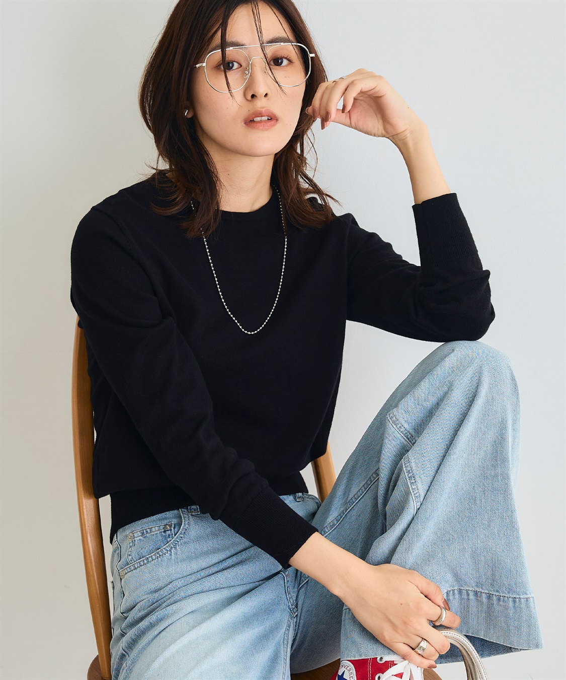 CROSS FUNCTION 《洗える》綿100％クルーネックベーシックニット_sub_1