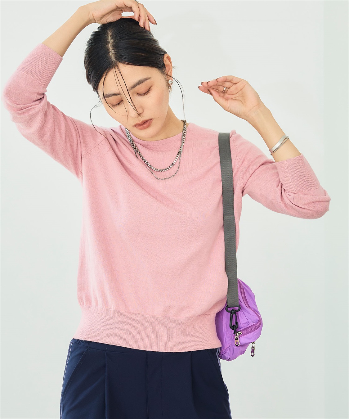 CROSS FUNCTION 《洗える》綿100％クルーネックベーシックニット_sub_7