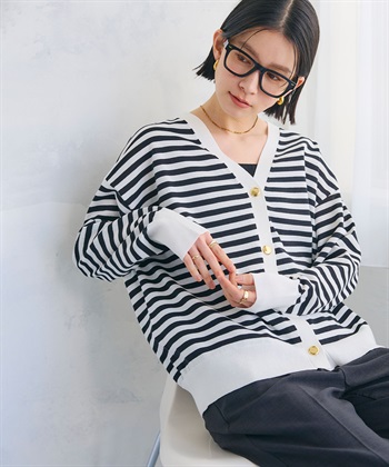 CROSS FUNCTION 《洗える》金釦ボーダーVネックカーディガン_subthumb_5