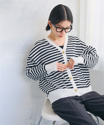 CROSS FUNCTION 《洗える》金釦ボーダーVネックカーディガン_subthumb_6