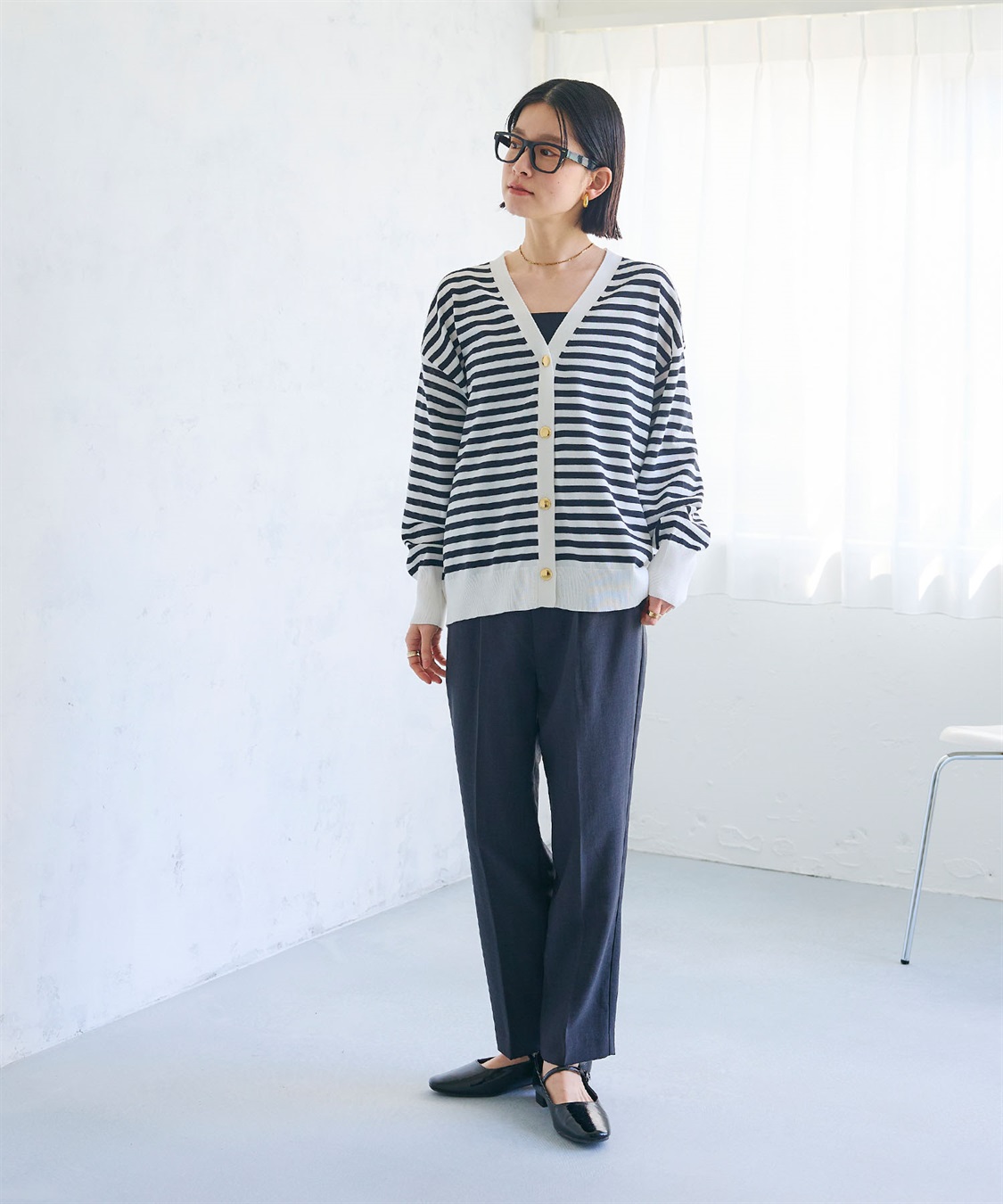 CROSS FUNCTION 《洗える》金釦ボーダーVネックカーディガン_sub_7