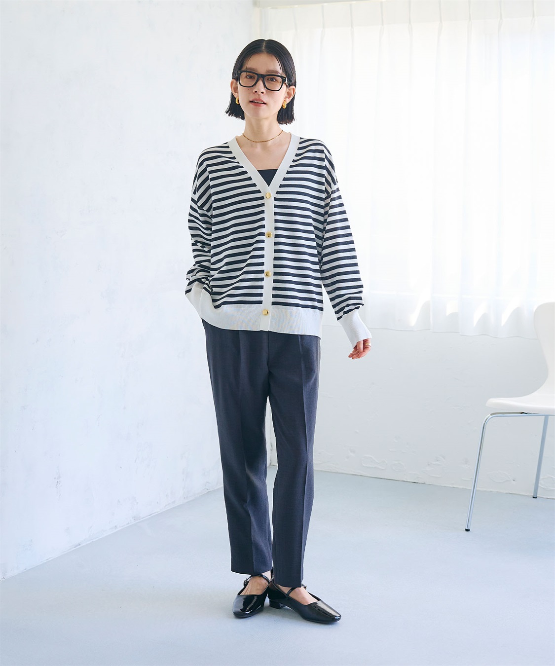 CROSS FUNCTION 《洗える》金釦ボーダーVネックカーディガン_sub_10