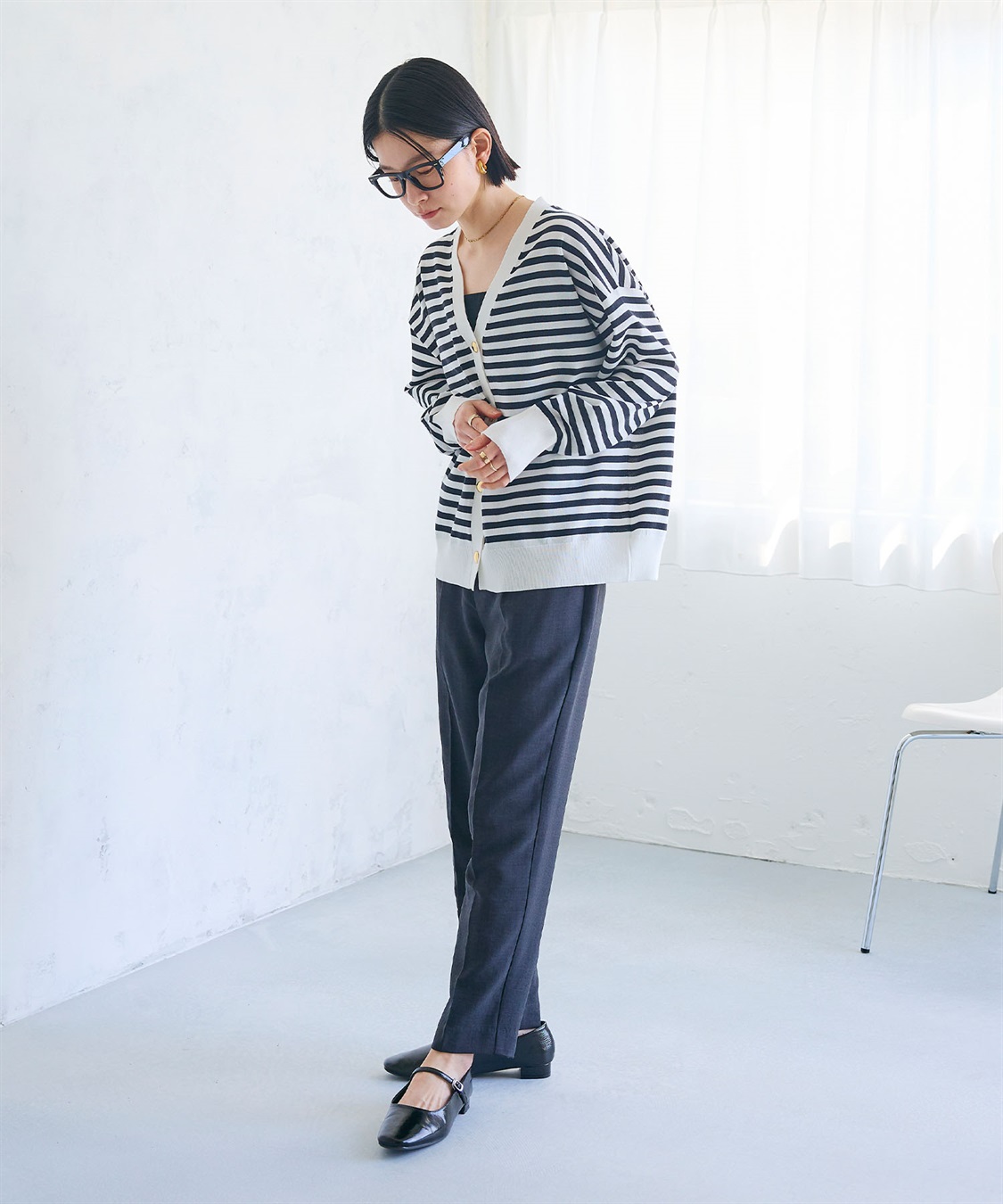 CROSS FUNCTION 《洗える》金釦ボーダーVネックカーディガン_sub_11
