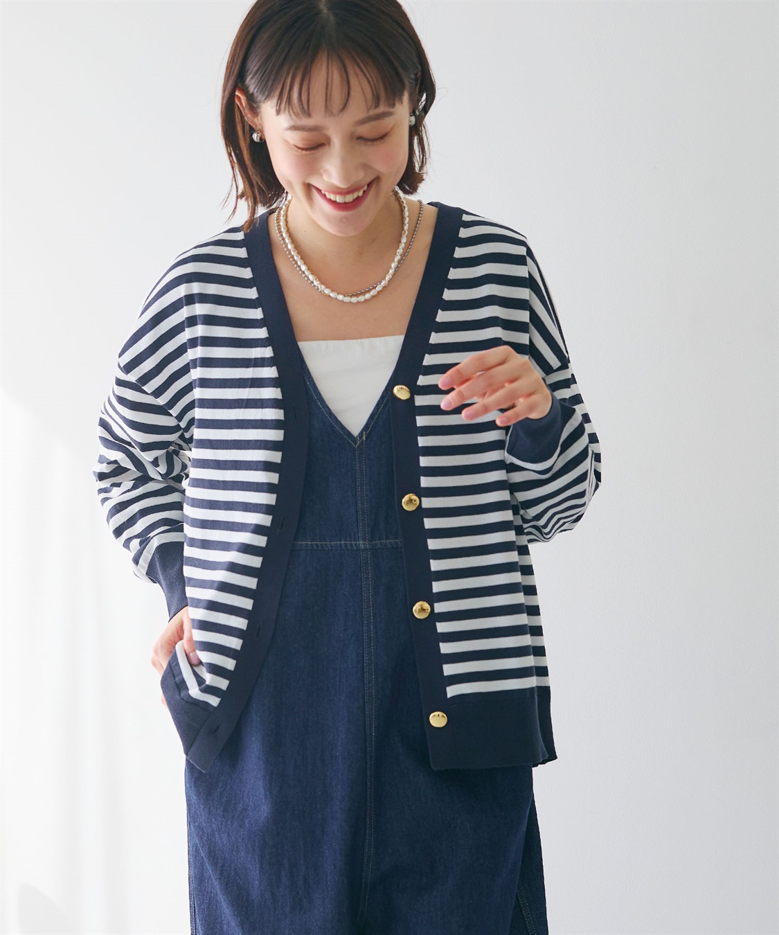 CROSS FUNCTION 《洗える》金釦ボーダーVネックカーディガン_sub_12