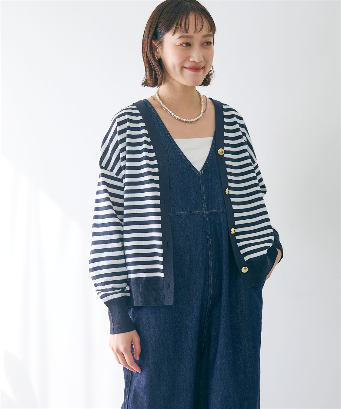 CROSS FUNCTION 《洗える》金釦ボーダーVネックカーディガン_sub_14