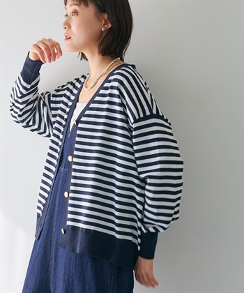 CROSS FUNCTION 《洗える》金釦ボーダーVネックカーディガン_subthumb_16