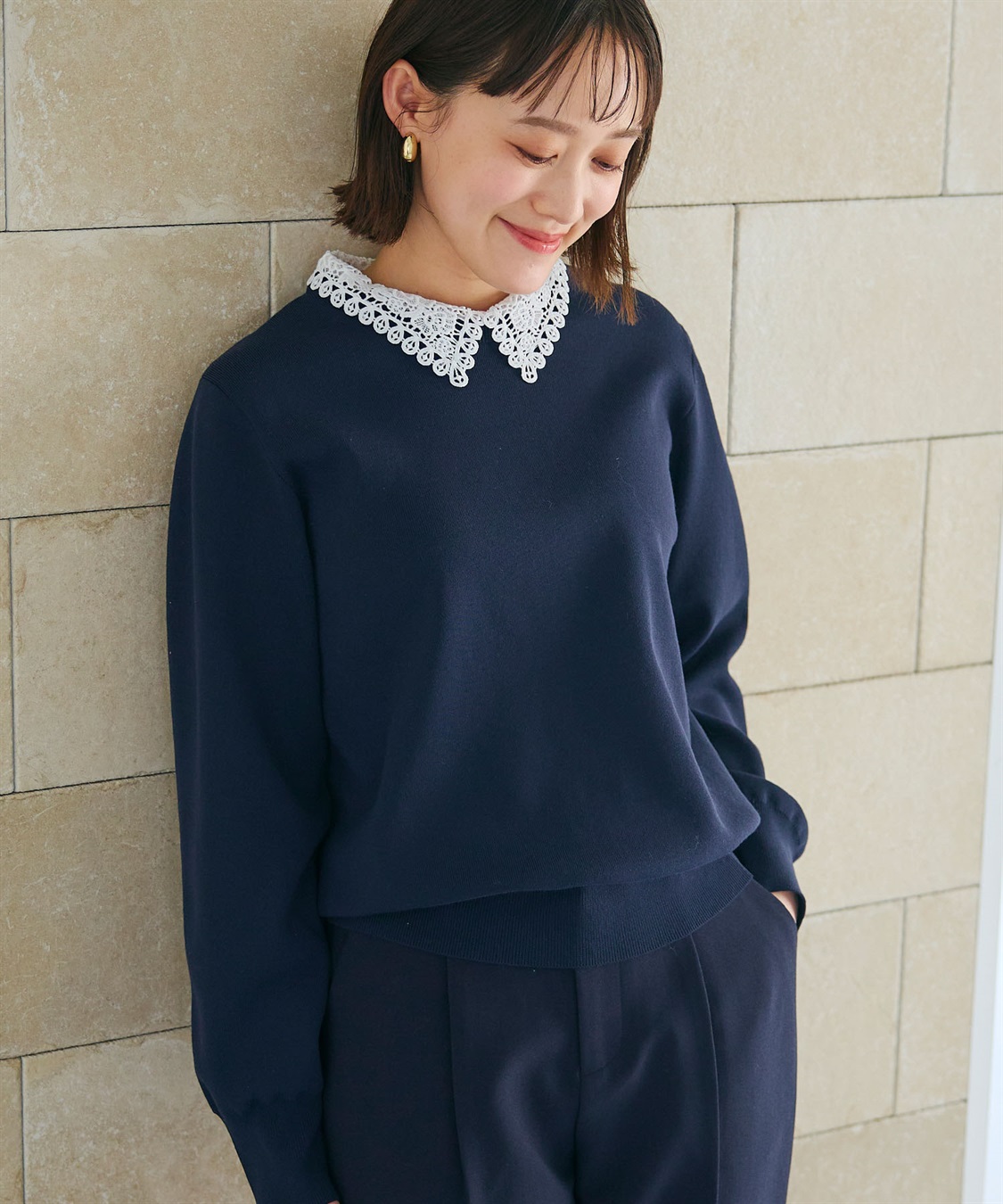 CROSS FUNCTION 《洗える》サマ美え レース襟ニットプルオーバー_sub_2