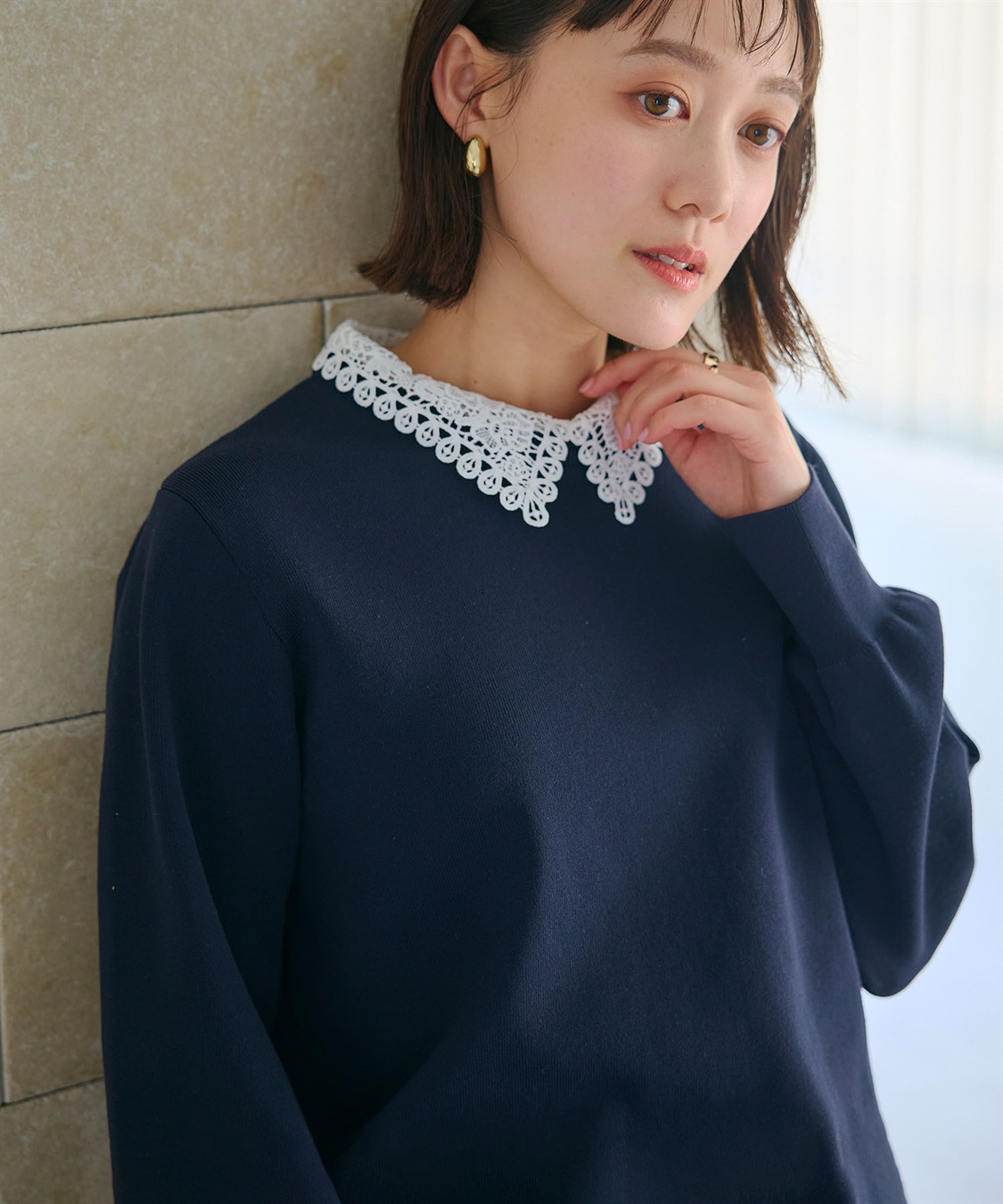 CROSS FUNCTION 《洗える》サマ美え レース襟ニットプルオーバー_sub_5