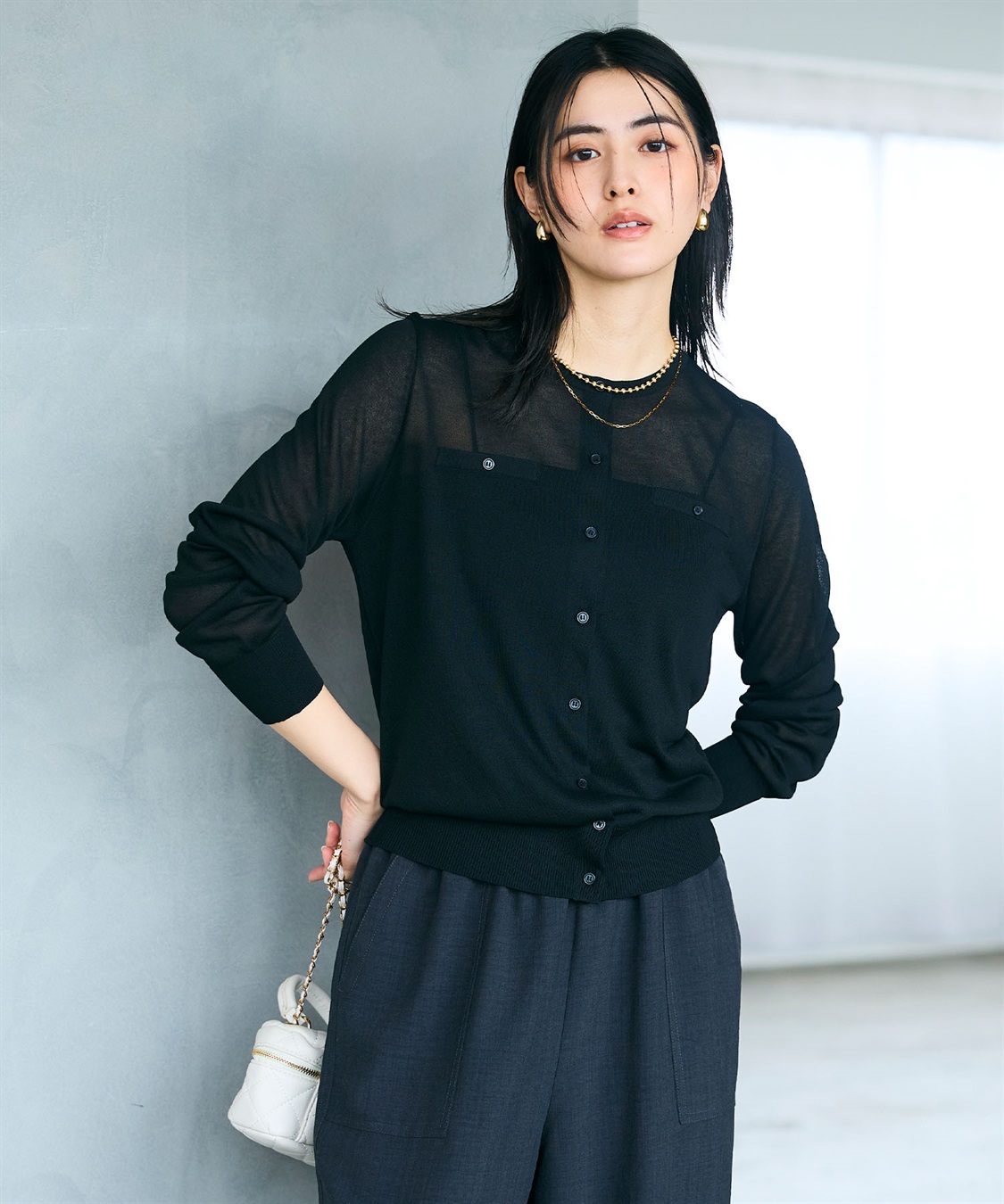 CROSS FUNCTION 《洗える》サマ美え フロントポケットシアーカーディガン_sub_13