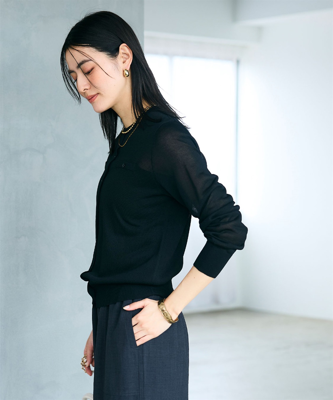 CROSS FUNCTION 《洗える》サマ美え フロントポケットシアーカーディガン_sub_14