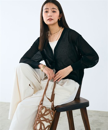 CROSS FUNCTION 《洗える》サマ美え シアーリブニットVネックカーディガン_subthumb_1