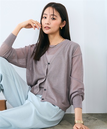 CROSS FUNCTION 《洗える》サマ美え シアーリブニットVネックカーディガン_subthumb_4