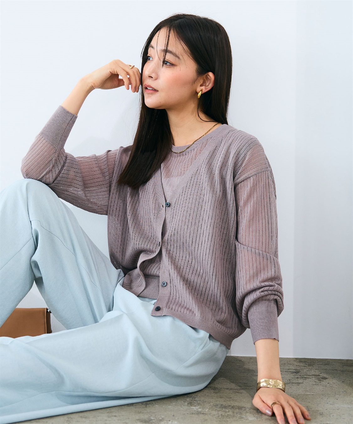 CROSS FUNCTION 《洗える》サマ美え シアーリブニットVネックカーディガン_sub_5