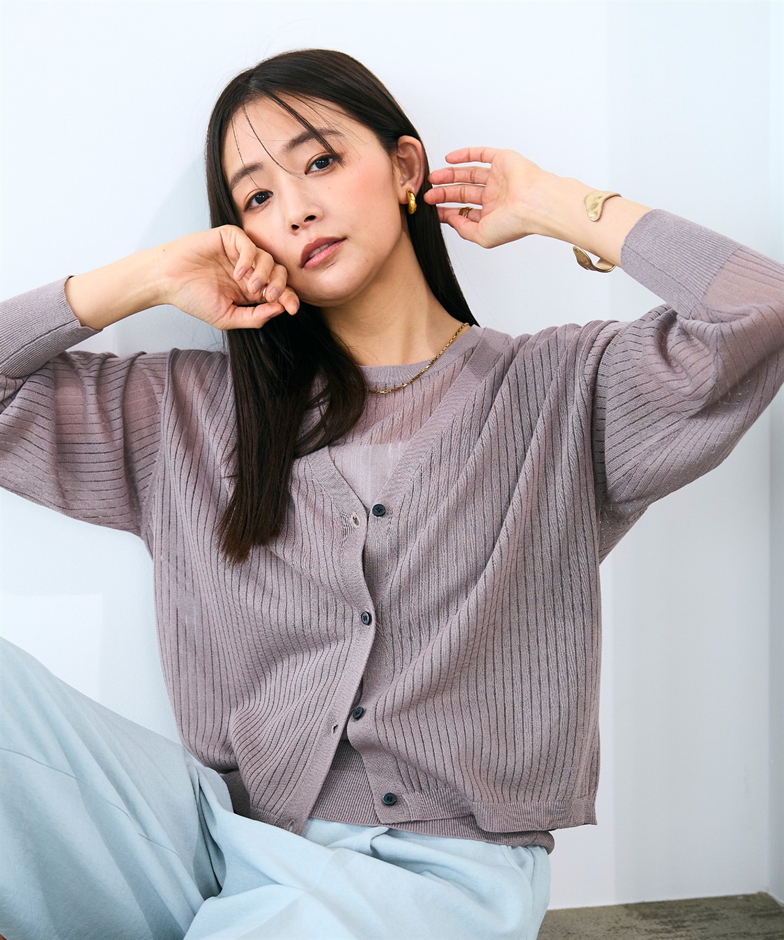 CROSS FUNCTION 《洗える》サマ美え シアーリブニットVネックカーディガン_sub_6