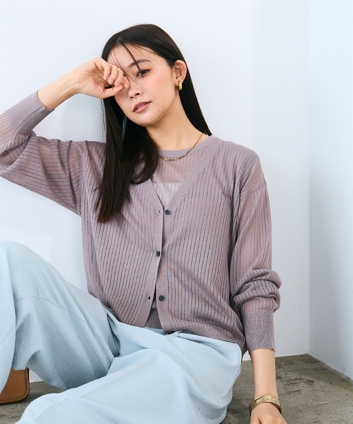 CROSS FUNCTION 《洗える》サマ美え シアーリブニットVネックカーディガン_sub_7