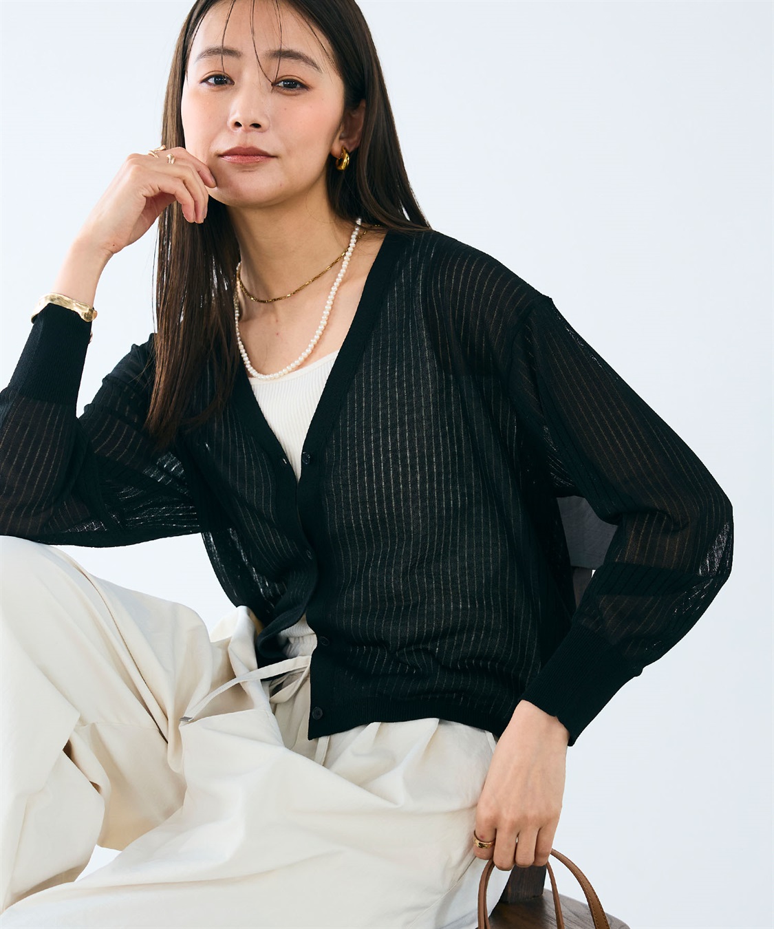 CROSS FUNCTION 《洗える》サマ美え シアーリブニットVネックカーディガン_sub_17