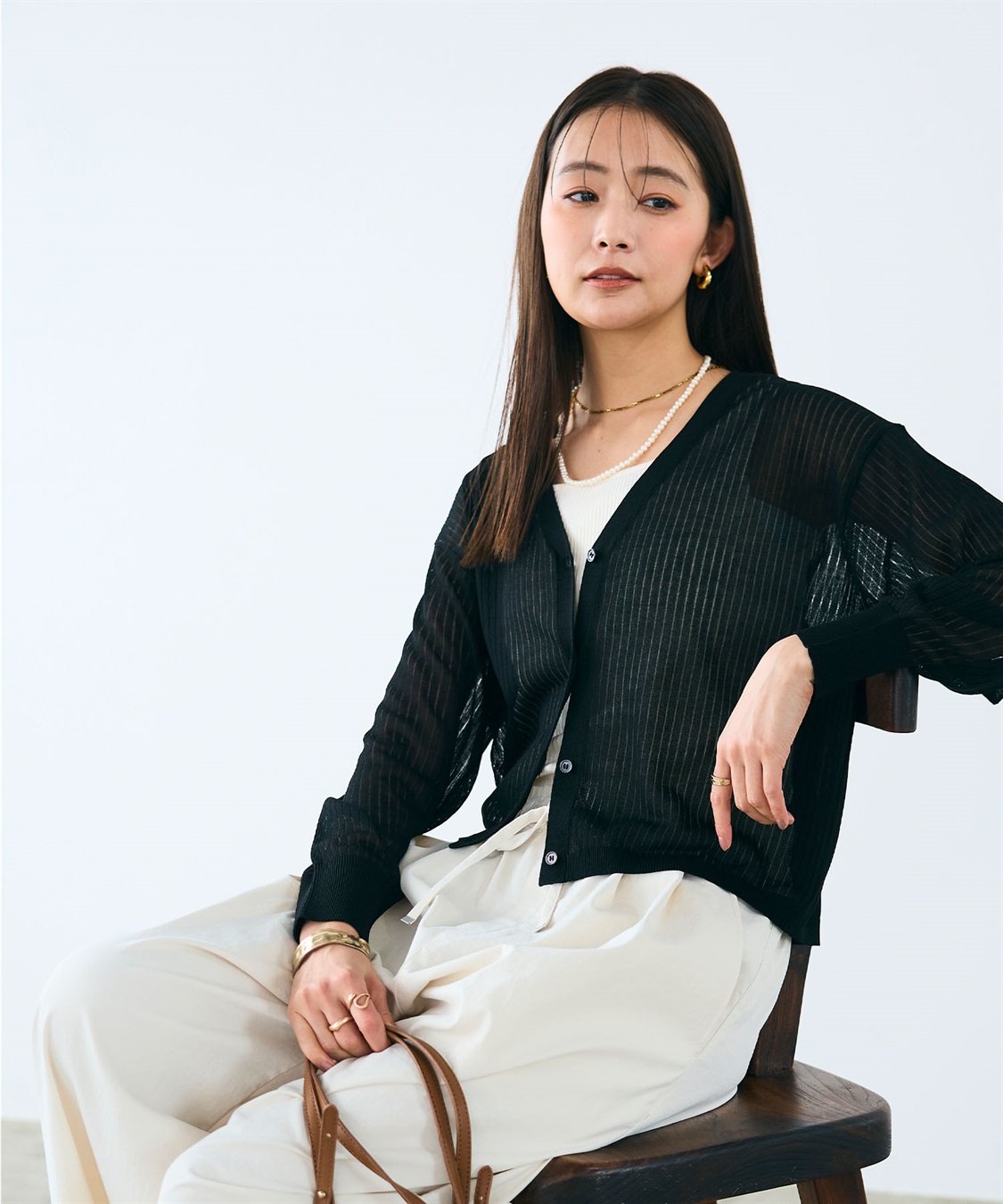 CROSS FUNCTION 《洗える》サマ美え シアーリブニットVネックカーディガン_sub_18