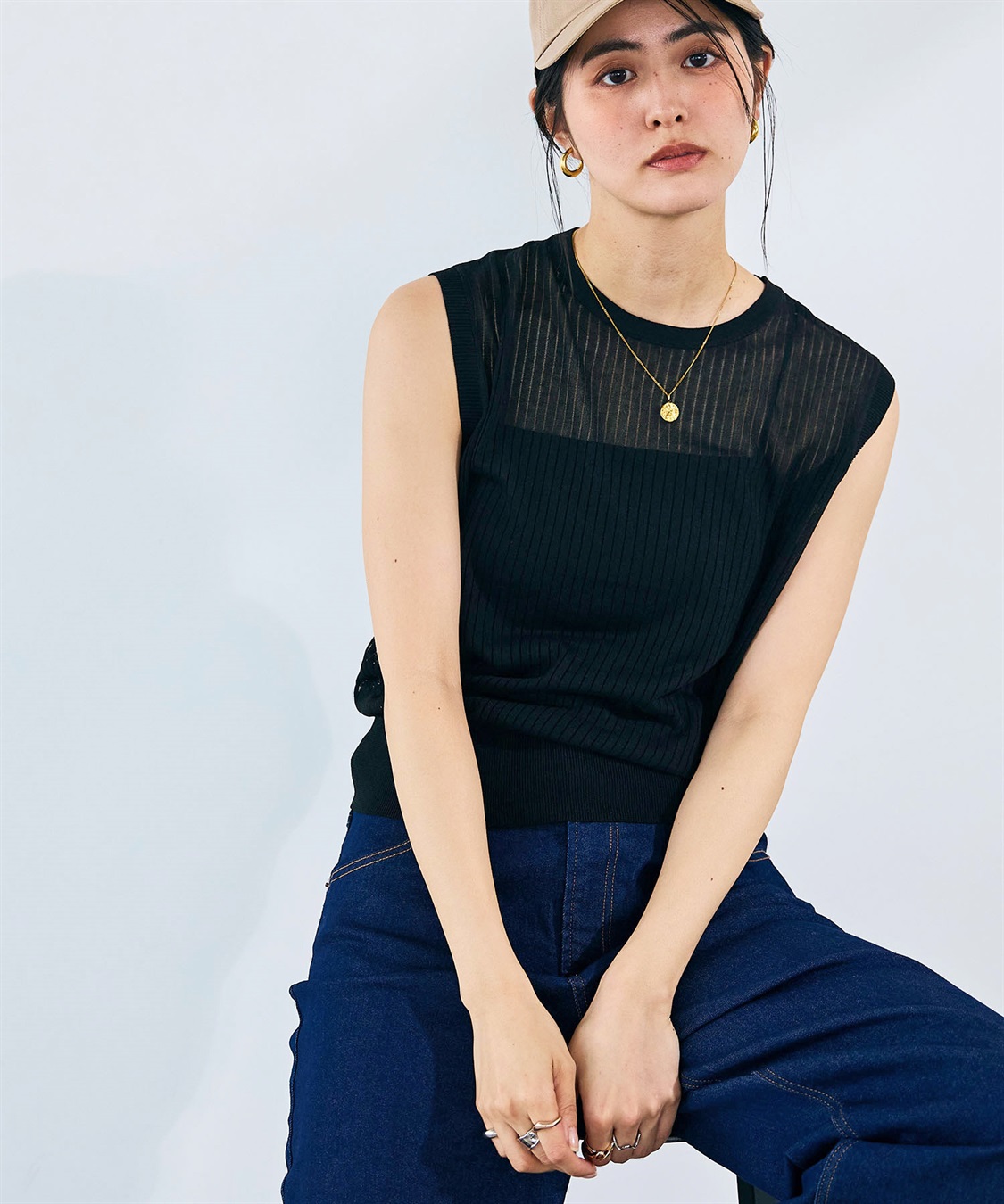 CROSS FUNCTION 《洗える》サマ美え シアーリブニットベスト_sub_1