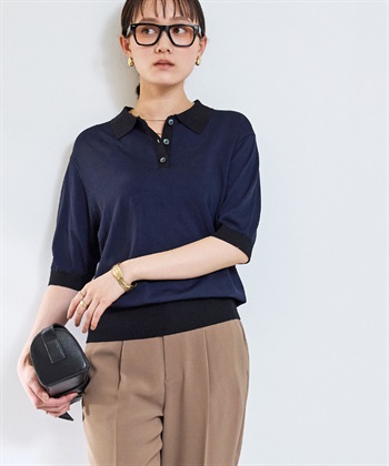 CROSS FUNCTION 《洗える》サマ美え 配色サマーニットポロトップス_subthumb_1