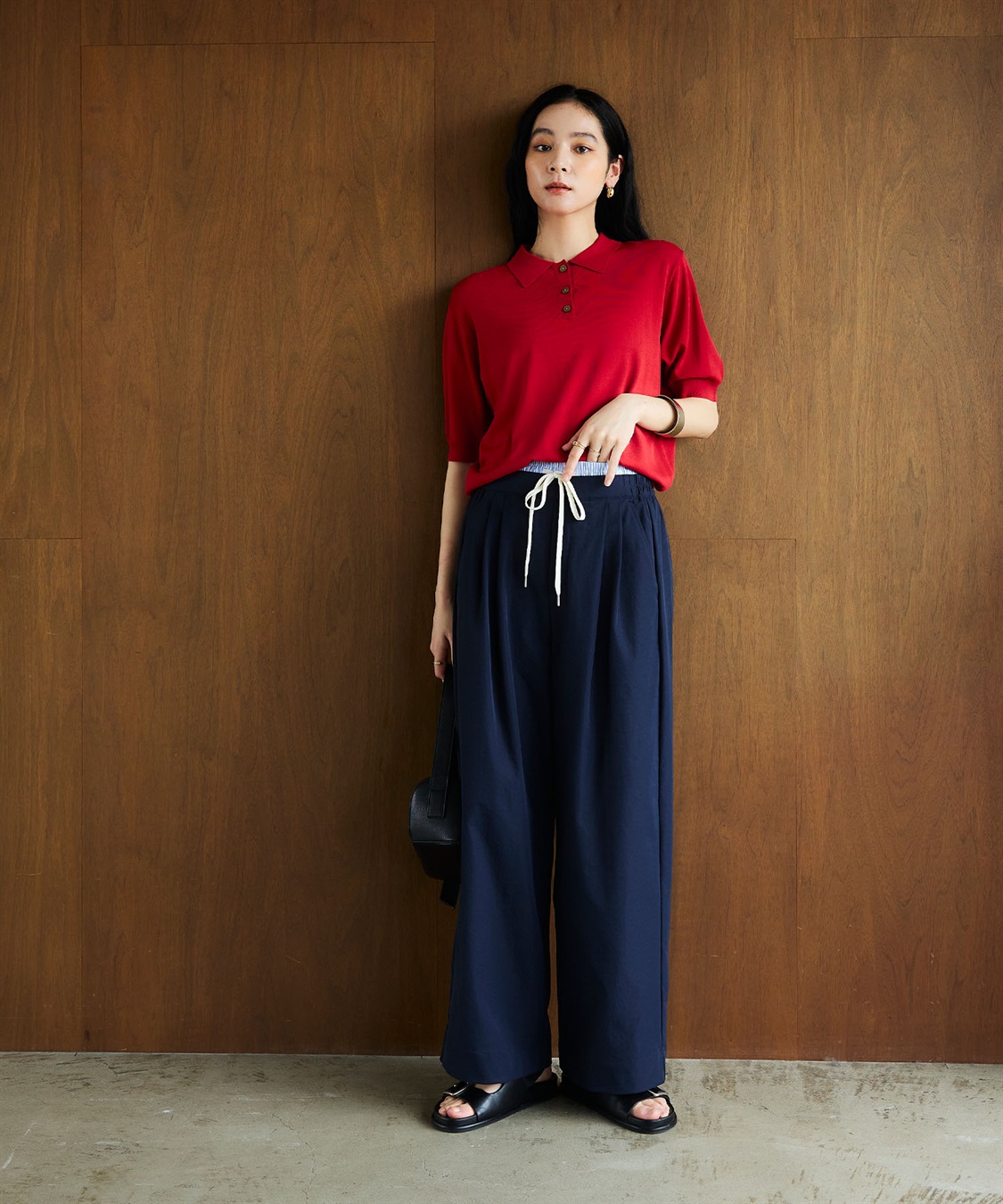 CROSS FUNCTION 《洗える》サマ美え 配色サマーニットポロトップス_sub_5