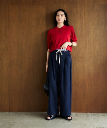 CROSS FUNCTION 《洗える》サマ美え 配色サマーニットポロトップス_subthumb_5