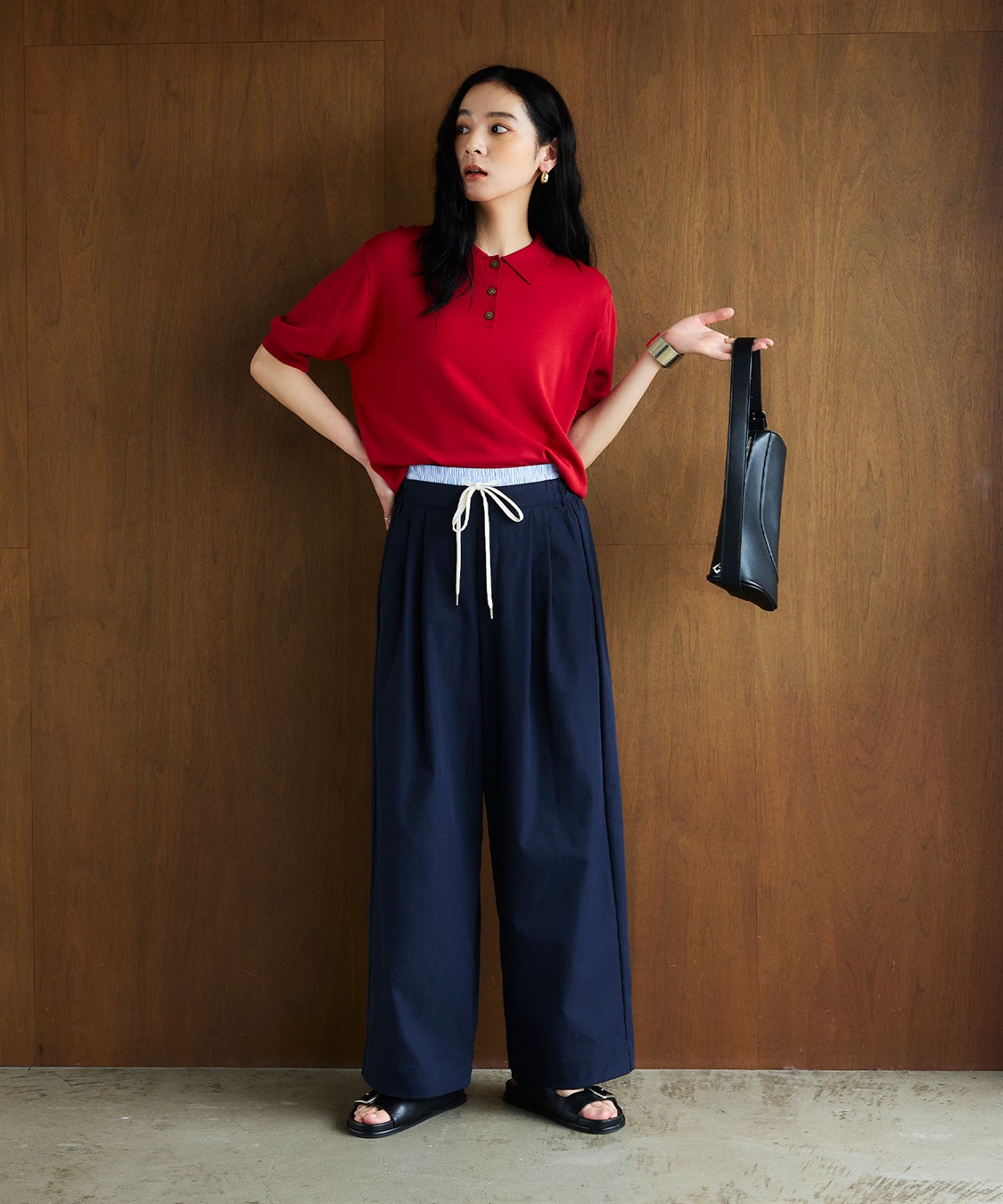 CROSS FUNCTION 《洗える》サマ美え 配色サマーニットポロトップス_sub_6