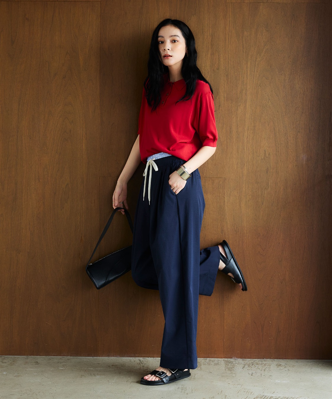 CROSS FUNCTION 《洗える》サマ美え 配色サマーニットポロトップス_sub_8