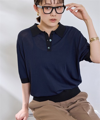 CROSS FUNCTION 《洗える》サマ美え 配色サマーニットポロトップス_subthumb_12