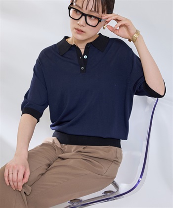 CROSS FUNCTION 《洗える》サマ美え 配色サマーニットポロトップス_subthumb_13