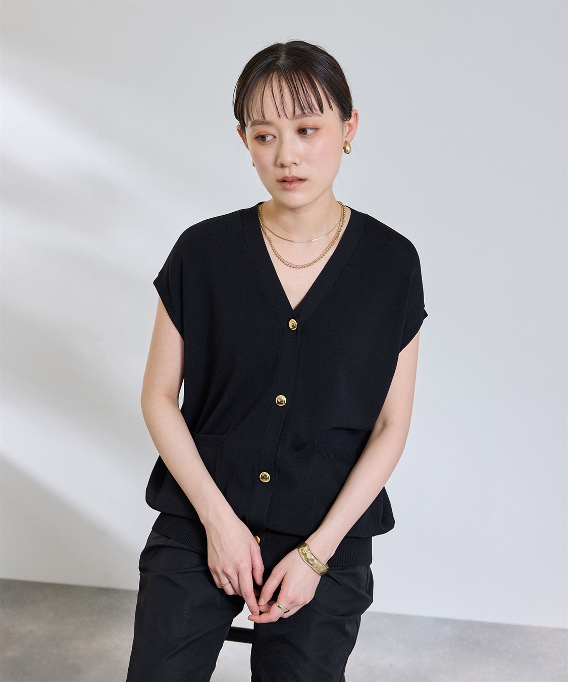 CROSS FUNCTION 《洗える》サマ美え Vネック金釦ニットベスト_sub_14