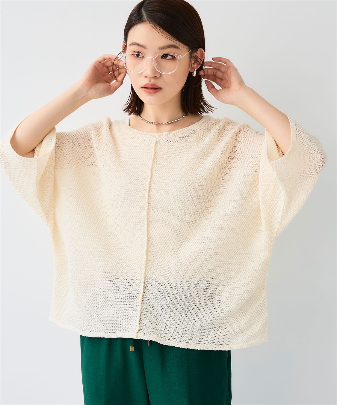 CROSS FUNCTION 《洗える》エブ楽 ルーズクロップドクラフトニットプルオーバー_sub_3